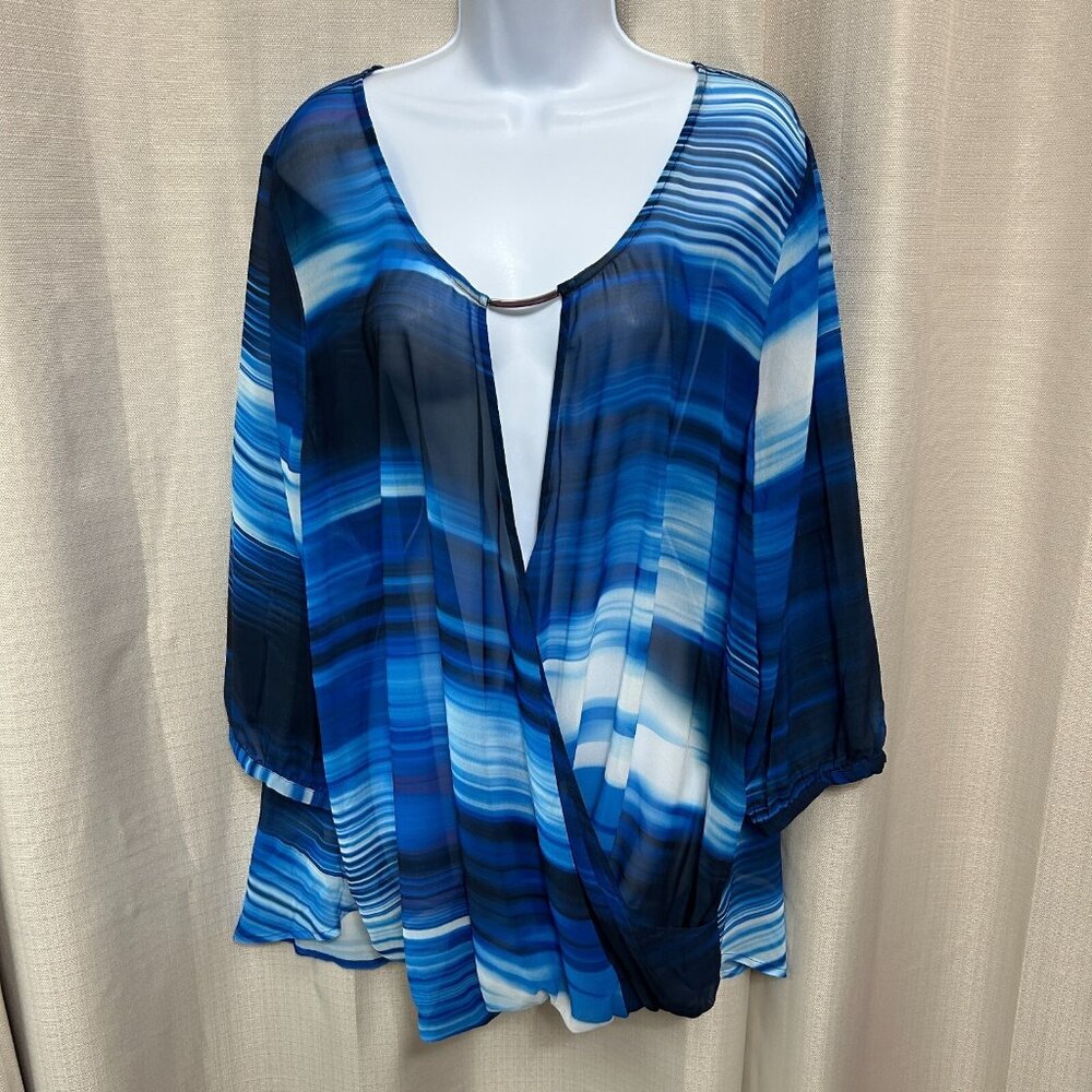 Lane Bryant Sheer 3/4 Sleeve Peasant Top Women's Size 22 / 24 Blue Pullover NWT